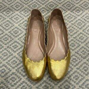 GUC Chloe Lauren scalloped gold ballet flats Size 39